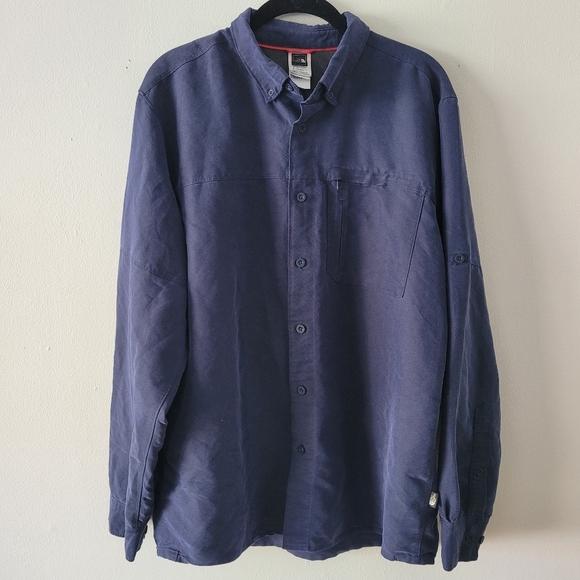 The North Face Navy Mens Large Button Up Long Sleeve Zipper Pocket Shirt - Picture 1 of 7